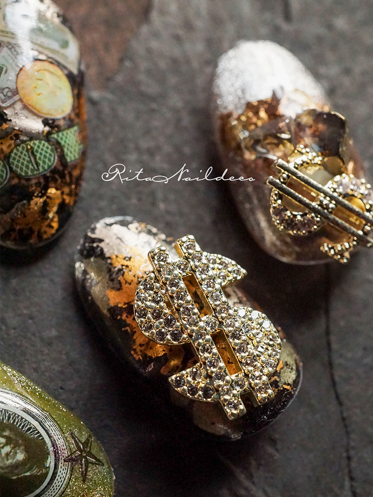 New Year paragraph Solid US dollar Meryl Zircons Stone Beauty Chia Ornament Alloy Zircon gold Nail Ornament Phototherapy Tool