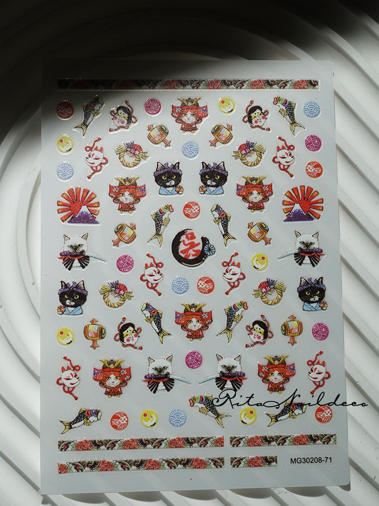 RITa NAIL New Japanese Traditional Pattern Nail Sticker INS Synchronous Nail Waterproof Nail Sticker Cat