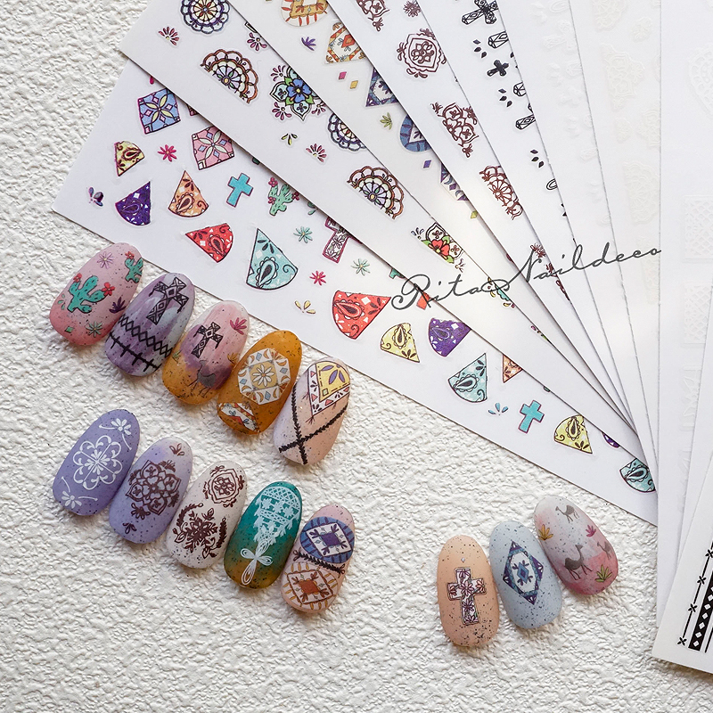 Bohemian Stickers Classic Mexican Style Indian Nation Waist is Flower Nail Stickers