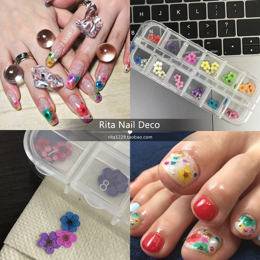 美甲工具 12色干花押花套装五瓣花光疗甲油胶指甲饰品美甲套装