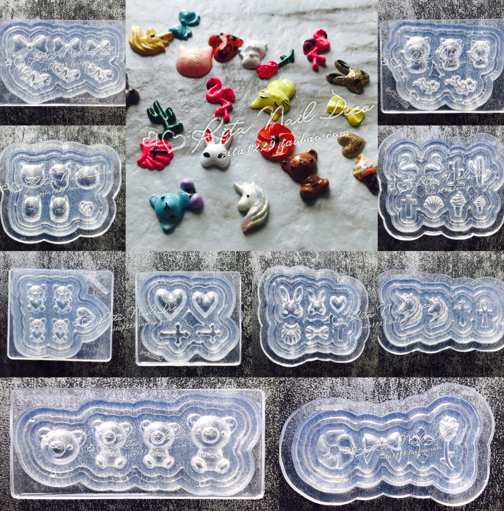 2个包邮日系美甲模具立体硅胶3d美甲饰品光疗滴胶小熊仙人掌