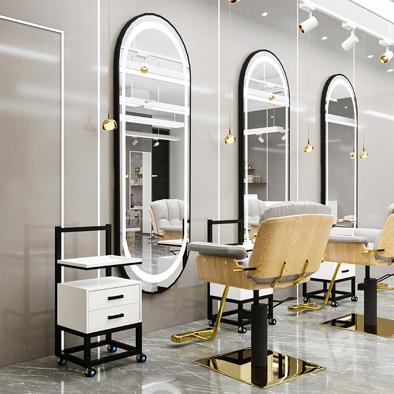 Net red tide hair salon mirror Hair salon special fashion beauty hair hot dyeing area Mirror LED with lights hanging wall