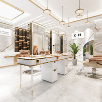 Net red marble barbershop mirror table with lamp double-sided mirror Hair salon Net Red shop special beauty salon hair cutting table