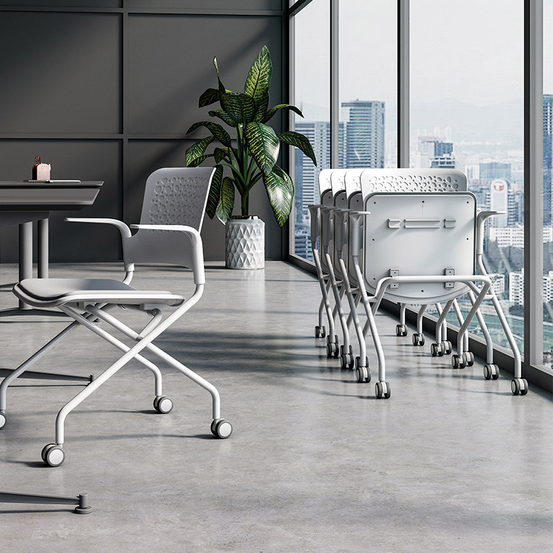 Wheeled training chair conference chair simple office education institution back chair conference room meeting training chair folding