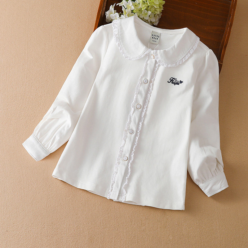 Girl Shirt Long Sleeve Pure Cotton Polo Dress 2022 New Children White Shirt Trendy Little Girl Hit Bottom Jacket
