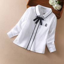 Girls thin white shirt long sleeve baby shirt cotton 2021 New medium big child coat autumn children Korean version