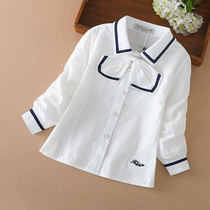 Girls white shirt British school girls big children long-sleeved childrens shirt White spring and autumn primary school students foreign style autumn outfit