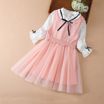 Girls  dresses autumn 2021 new Korean version of the foreign style spring and autumn season British childrens suit skirt two-piece set