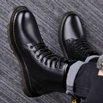 Winter plush leather Martin boots male cow leather strap with short cylinder waterproof boots warm and thickened cotton shoes Roman boots