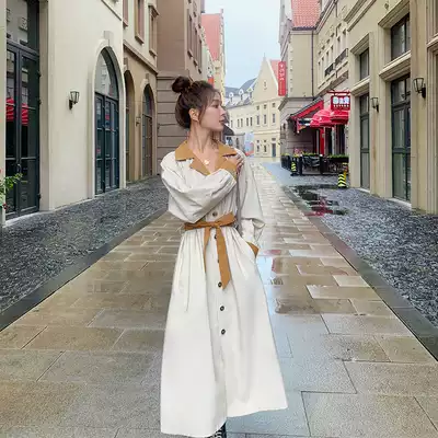 French retro dress women 2021 Spring and Autumn New temperament waist thin Hepburn wind long sleeve shirt skirt