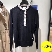 Wheat Dysan SANDRO 19 Autumn Winter Splice Lace Round Neck Straight Pullover * PU00372