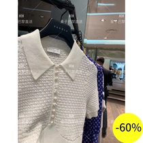 (Wheat) SANDRO 20 spring and summer short sleeve pearl buckle slim knitwear * PU00487