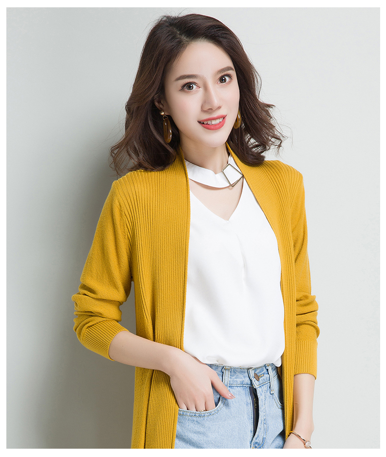 Áo len cổ lọ dài cổ chữ V mùa xuân 2018 không có khóa ngoài áo len dài tay màu trơn - Cardigan áo len lông thỏ