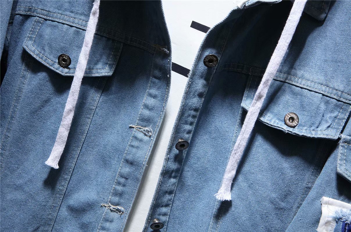 Áo khoác denim lỗ retro nam thu đông 2018 mới áo khoác nam trùm đầu phiên bản Hàn Quốc của xu hướng bọ cạp Nhật Bản áo gió nam đẹp