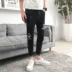 Quần jean nam 9 điểm màu đen, quần lọt khe, quần lọt khe kiểu Hàn Quốc hợp thời trang nam bó sát quần chín điểm - Quần jean