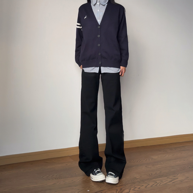 Polik Basic Black Brushed Slim Fit Flared Pants Simple Casual Pants Polik Basic Black Brushed Slim Fit Flared Pants Simple Casual Pants