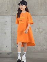 Trendy Barra girl irregular downswing in the middle of a long style dress Summer style CUHK Three-color Short Sleeve Casual Dress