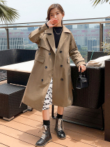 Korean girls with double-row deduction of medium-long style coat autumn new middle school boy British wind leisure coat girl loose