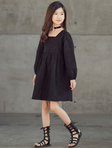 Trend Bala Girls Square Collar Dress Fall 2021 New CUHK Children Long Sleeve Temperament Embossing Princess Dress