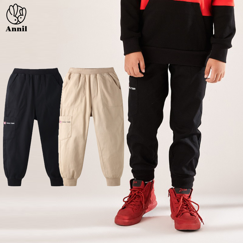 Anai Children's Clothing Boys' Woven Casual Pants 2024 Autumn New Style for Older Children Pure Cotton Long Pants Jogger Pants