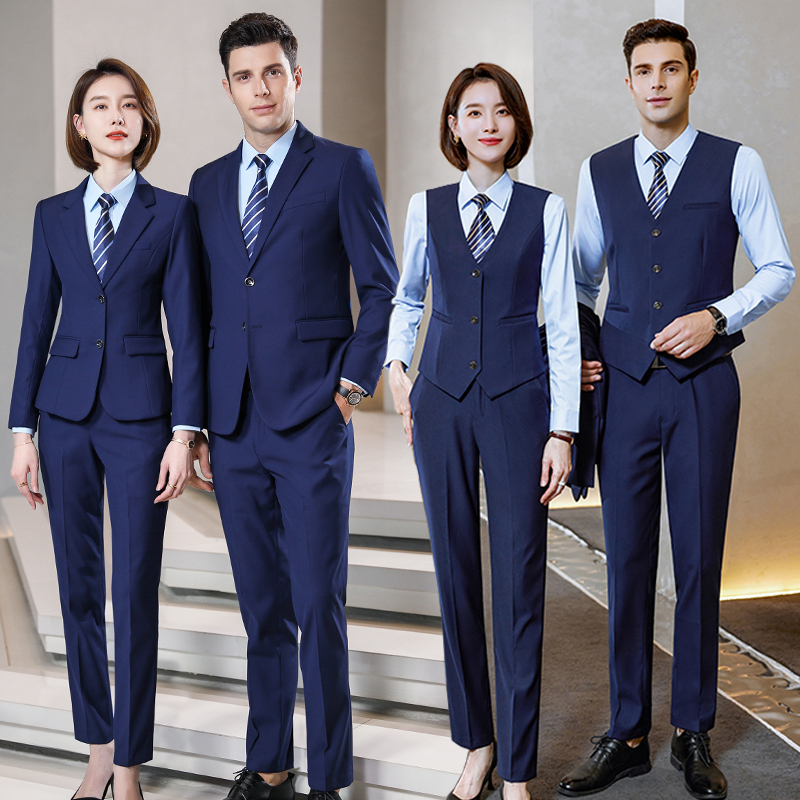 Spring and Autumn Suit Set for Men, Suitable for Telecommunications, Hotels, Ktv, Banks, Gray Professional Formal Wear, Restaurant Workwear, Suit Jacket for Women