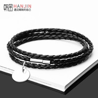 Leather rope bracelet boys' new tide brand versatile high -tech black lettering men's three -layer woven rope couple bracelet