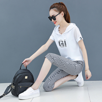 Sports Set Women Summer Two-Piece 2019 New Korean Large Size Loose Short Sleeve Capri pants Fashion Casual Wear