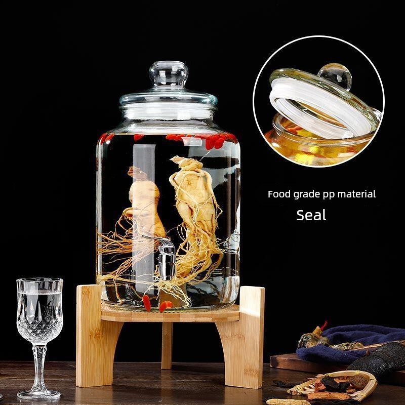 Lead-free thickened wine jar glass wine bottle household wide mouth ginseng wine bottle enzyme juice tank with faucet