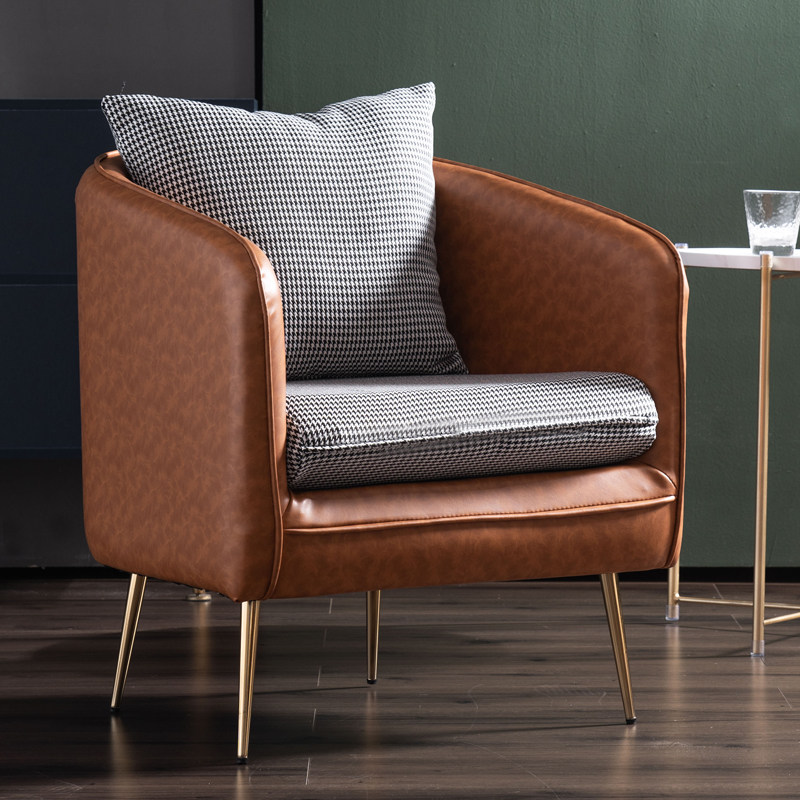 Single sofa net red Nordic lazy leather art bedroom houndstooth light luxury net red apartment leisure coffee sofa chair