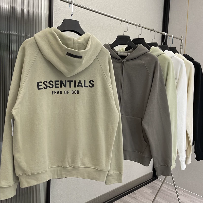 ФОГ Zip худи с капюшоном, многострочный ESSENTIALS, силиконовая молодежная повседневная куртка с капюшоном, свободная зимняя кардиган