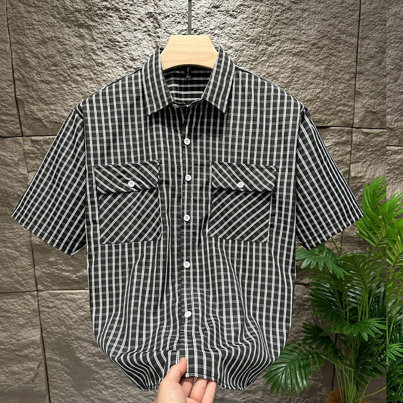 Japanese Style Simple Plaid Short-Sleeved Shirt for Men 2025 Summer New Trendy Brand Stylish Loose Versatile Casual Shirt Japanese Style Simple Plaid Short-Sleeved Shirt for Men 2025 Summer New Trendy Brand Stylish Loose Versatile Casual Shirt