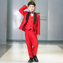 Red children's little suit suits Summer boys perform costumes and piano performance dresses