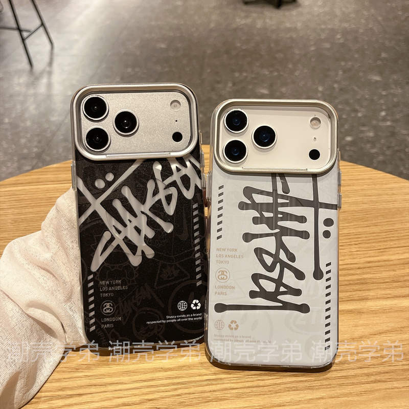 Trendy European and American Style Personalized Stussy Magnetic Phone Case for Apple 18 Pro Max, iPhone 17 Pro New Model, 16 Niche High-End Feel, 15 Fashionable Unisex 14/13 Full-Cover Anti-Drop Protective Case