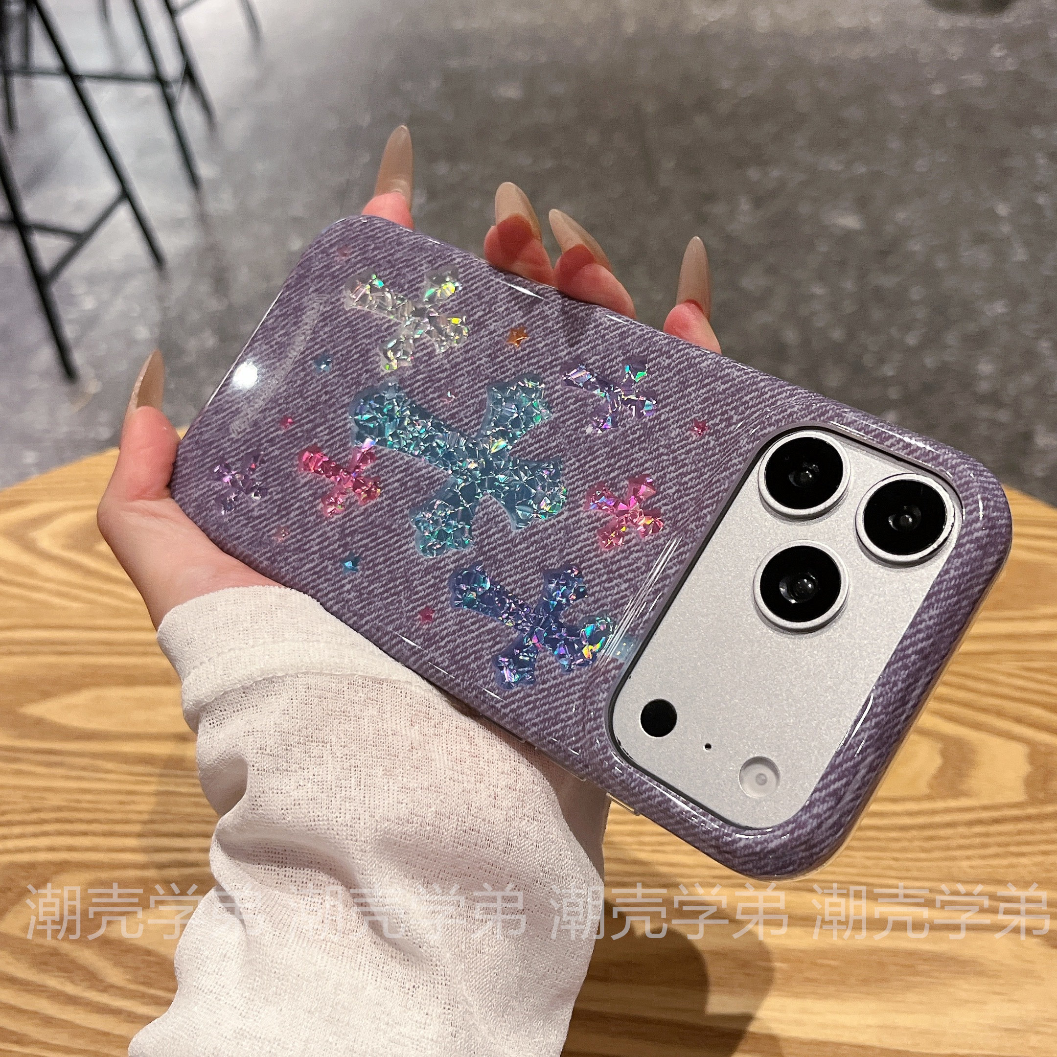 CHROME HEARTS ケース Chrome Hearts Glitter Cross Denim Phone Case for iPhone 13 - 17
