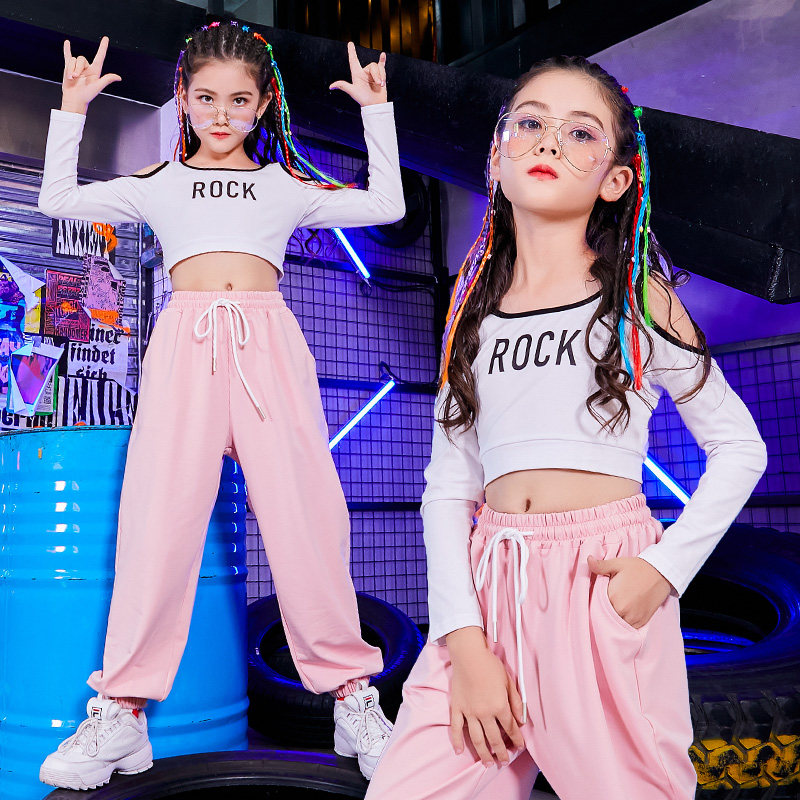 Children's jazz dance clothes girls loose dance clothes hip-hop trendy children's navel girls performance clothes catwalk autumn and winter
