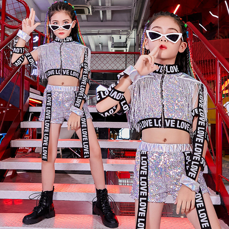 Jazz Dance Clothing Children's Trendy Girls Suits Girls T-Stage Fashion Dress Dance Sequins Costumes Children's Model Catwalk