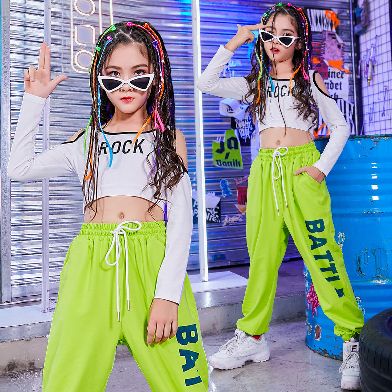 Jazz dance clothing children's girls suits girls hip-hop trendy clothes practice clothes hip-hop off-the-shoulder dance costumes autumn