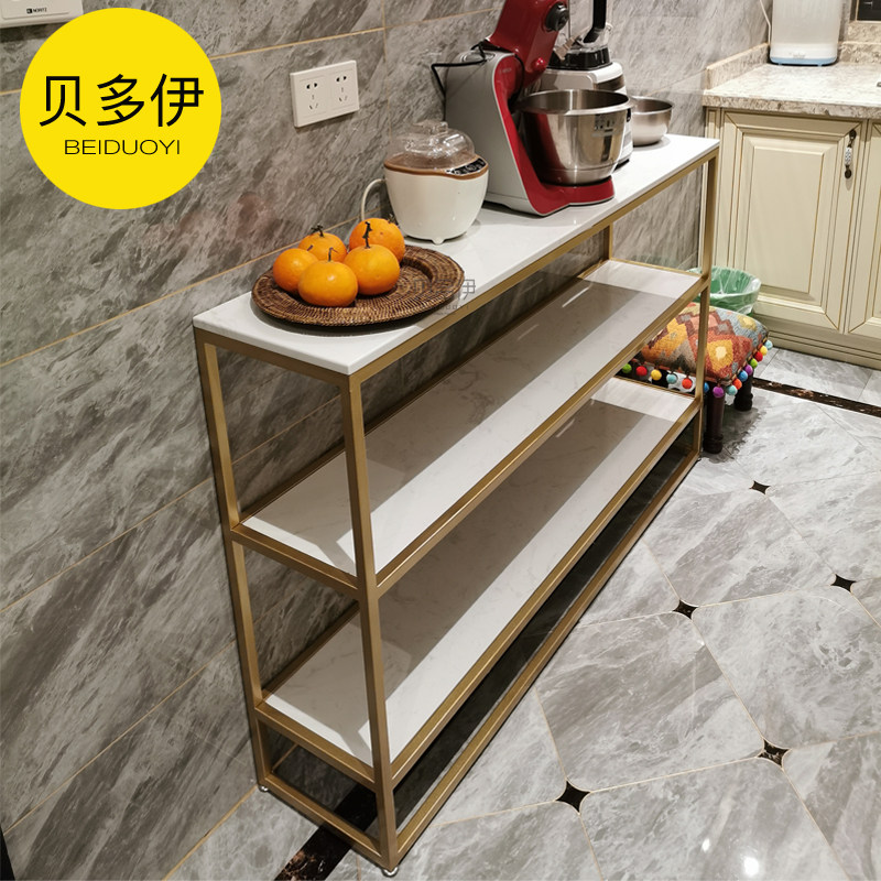 Nordic marble kitchen rack leaning against wall to ground microwave oven?Car Island Terrace table Vegetable Table Strip Narrow Table With Narrow Table Bar Table