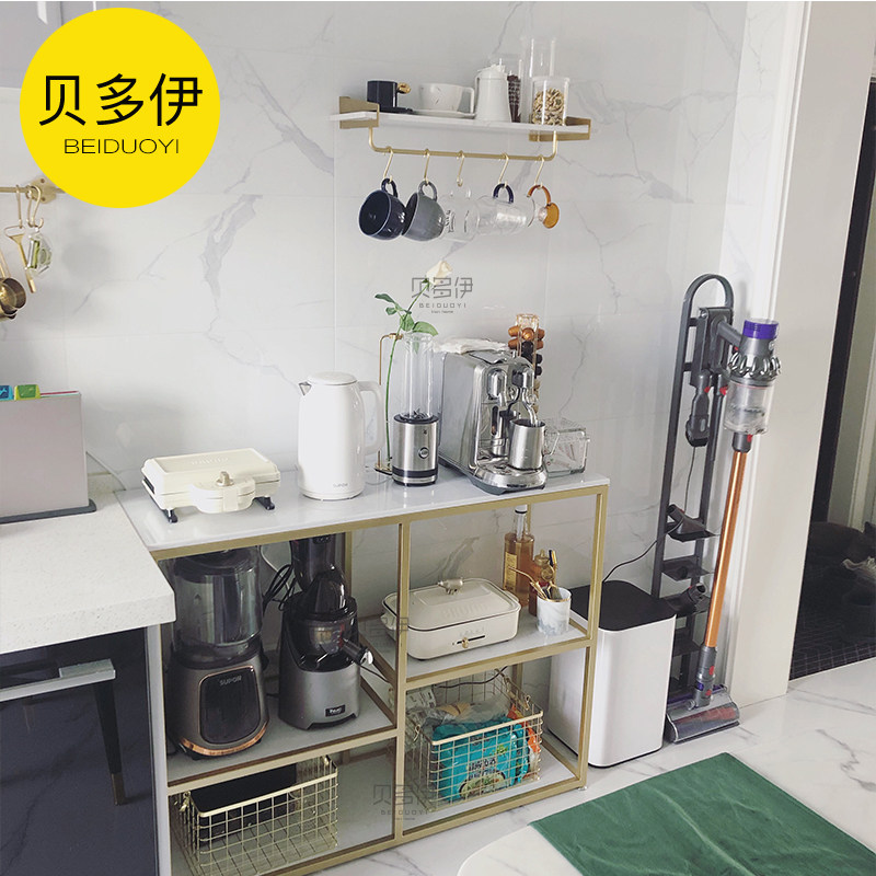 Nordic kitchen marble shelves landed against walls of light luxury kitchen cabinet small household shelf tables