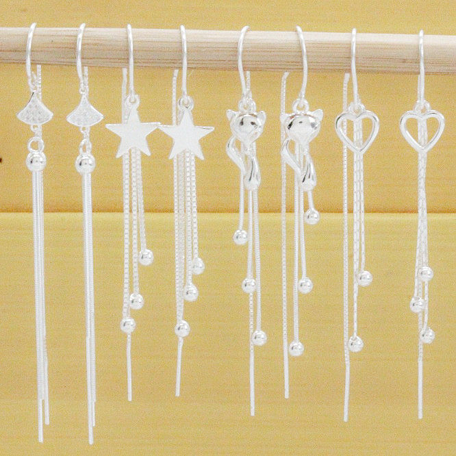 Pure silver ear ring female 999 foot silver superior ear necklace elegant long version of flower minimalist ear necklace fluttering 100 hitch