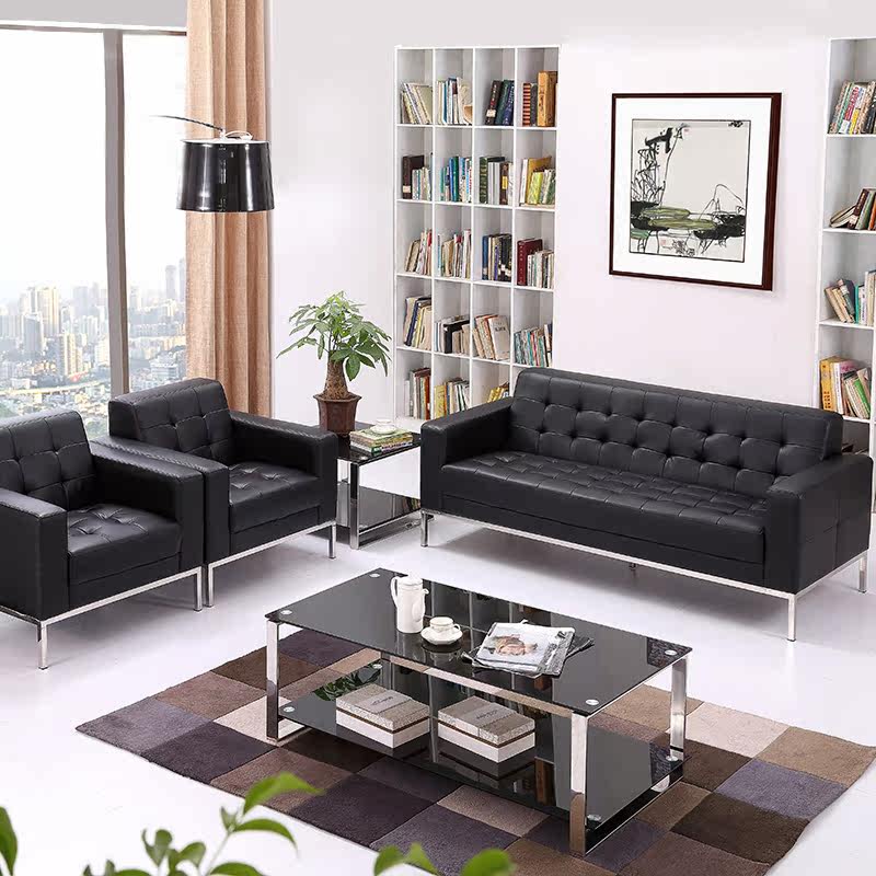 Ruitian Furniture Business Office Sofa Medium Thick Leather Simple Living Room Combination Sofa Modern Meeting Guest Negotiation Sofa
