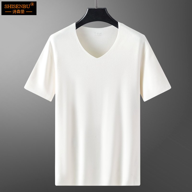 Feather Protein Derong Short-Sleeved T-Shirt Men's Thermal Underwear V-Neck Winter Double-Sided Fleece Thickened Autumn Base Layer Shirt