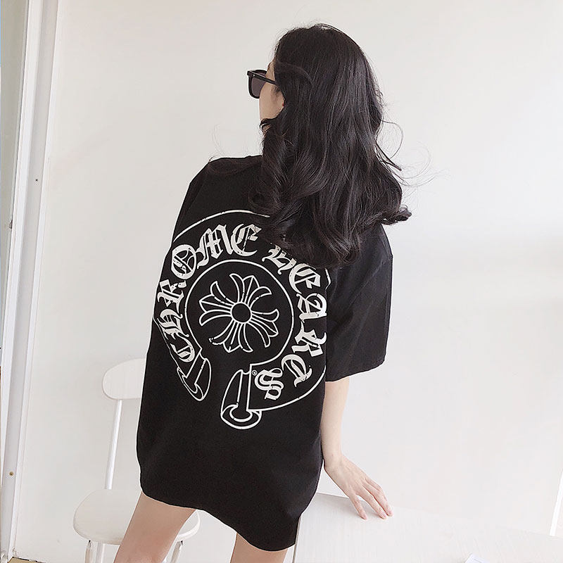 South Korea 2020 spring and summer flashcards white CH horseshoe printed T-shirt loose large size pure cotton male and female short sleeve mistress