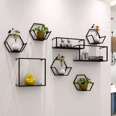 Nordic wall rack creative wrought iron wall hanging simple bookshelf partition wall decoration flower stand living room display rack
