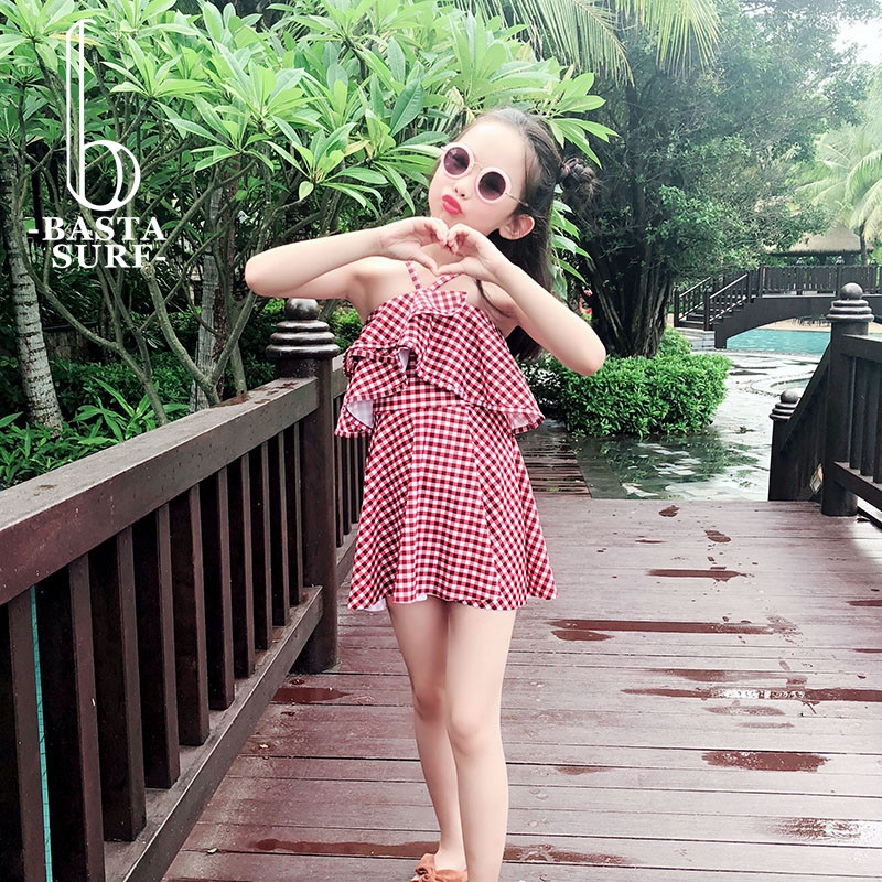 bastasurf children swimsuit girl with dress style flat angle Korean version swimsuit cute Korean little princess swimsuit