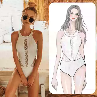Swimsuit women's one-piece triangle ins sexy lace belly thin chest gathering vacation hot spring swimsuit