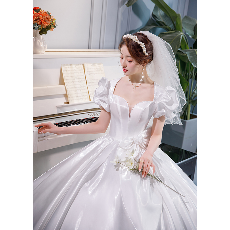 One -character satin noodle main wedding dress 2024 new bride main yarn retro tail high -end texture out of the door light yarn summer One -character satin noodle main wedding dress 2024 new bride main yarn retro tail high -end texture out of the door light yarn summer
