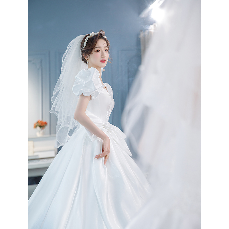 One -character satin noodle main wedding dress 2024 new bride main yarn retro tail high -end texture out of the door light yarn summer One -character satin noodle main wedding dress 2024 new bride main yarn retro tail high -end texture out of the door light yarn summer