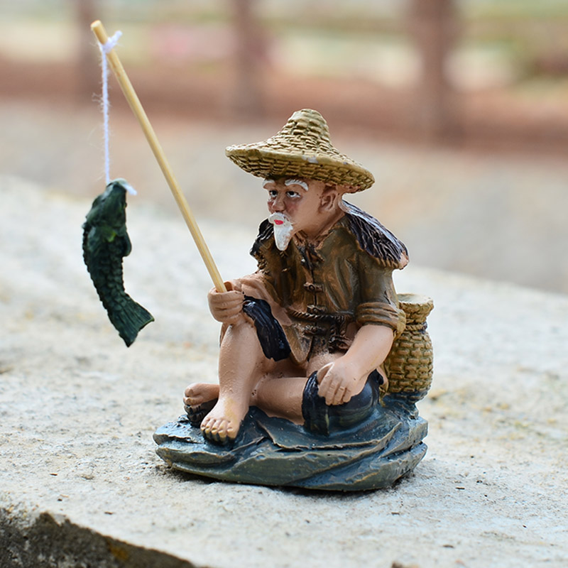 Fish tank decoration Ornamental Ceramic Fishing Weng Characters Fishing Old Man Absorbent Stone Fake Mountain Bonsai Pendulum micro-landscape