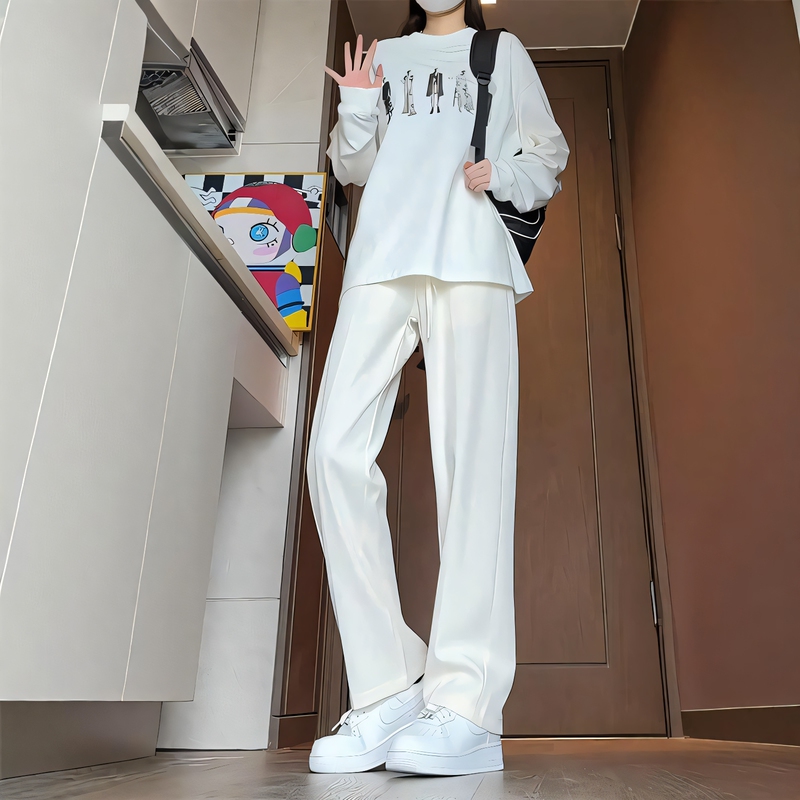 Cleanfit White Men's Dress Pants, Summer Drapey Slimming Wide-Leg Pants, Loose Plus-Size Straight-Leg Flared Pants